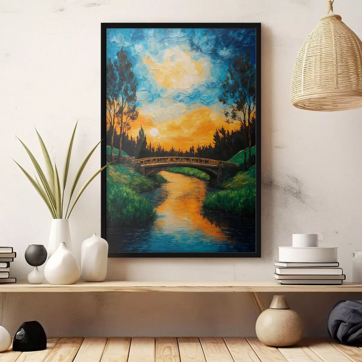 Poster Ponte nella foresta in stile pittura acrilica f43868