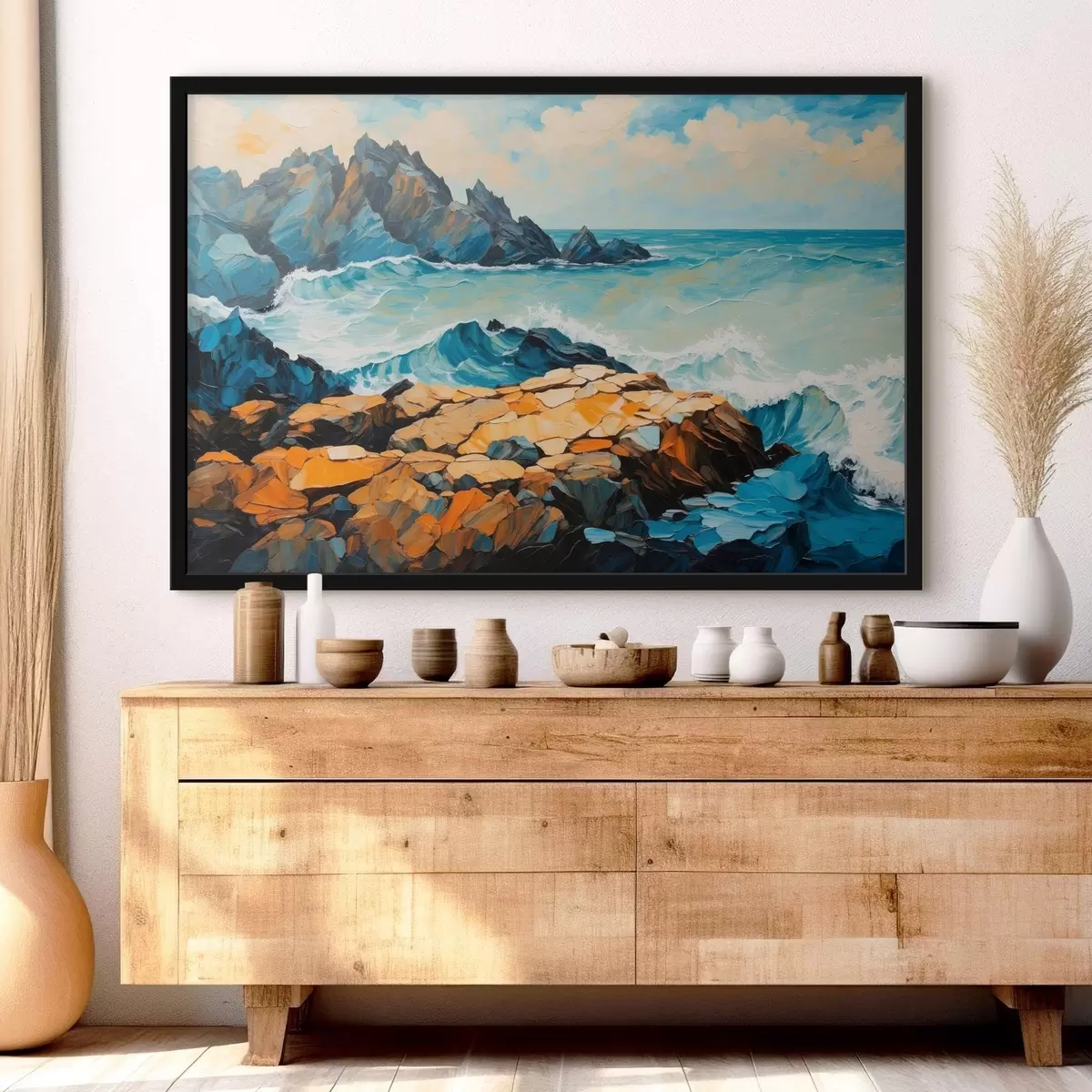 Poster Onde che si infrangono sulle rocce f43458