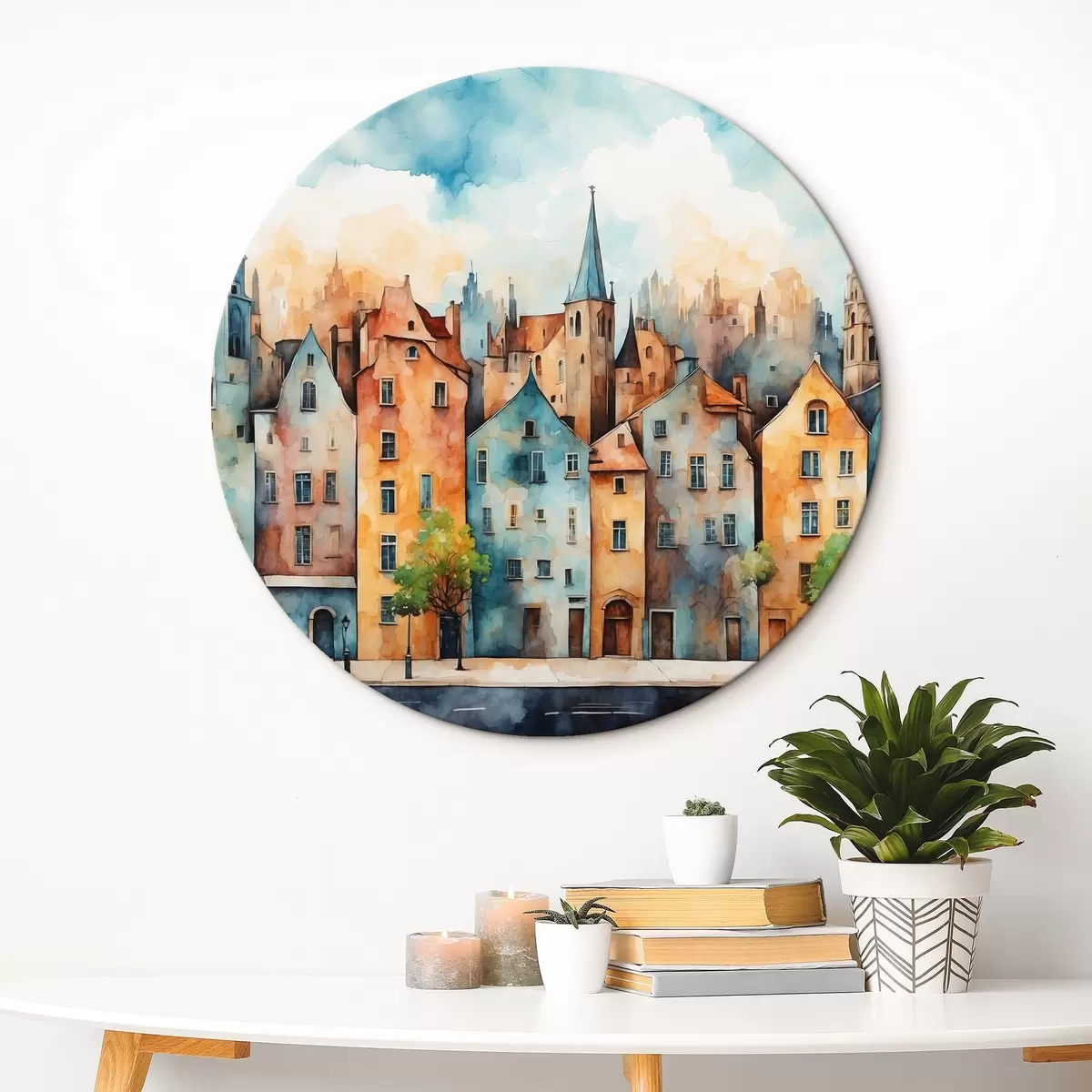 Quadri rotondi Città europea in stile pittura ad acquerello r43441