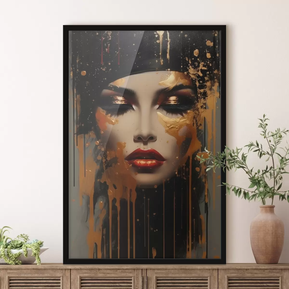 Poster Volto di ragazza con vernice gialla f43468