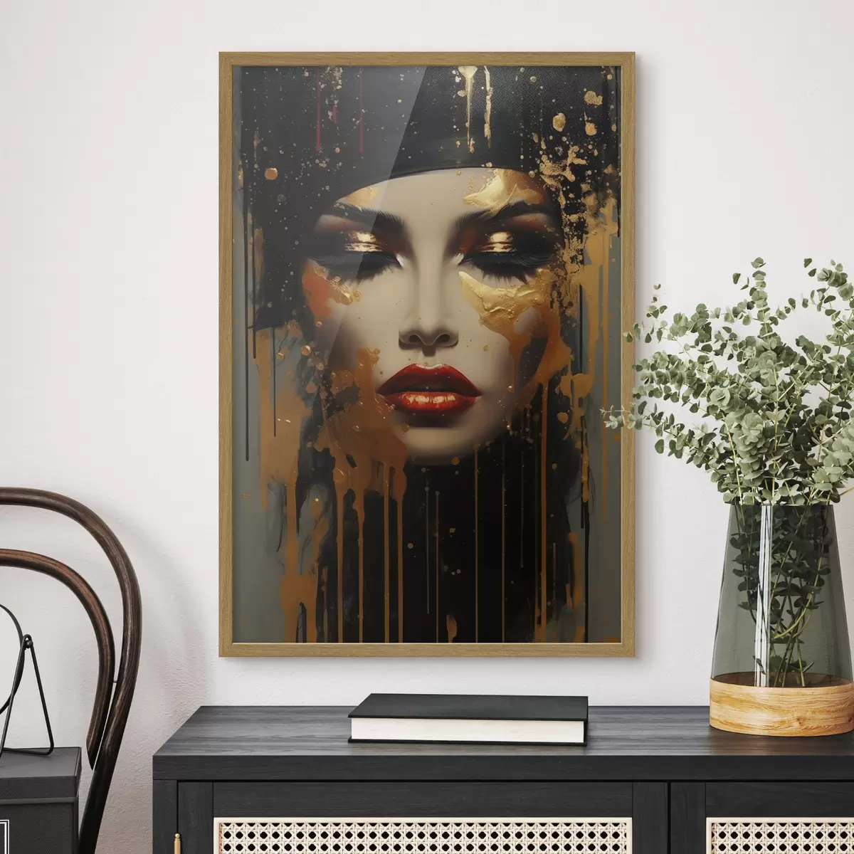 Poster Volto di ragazza con vernice gialla f43468