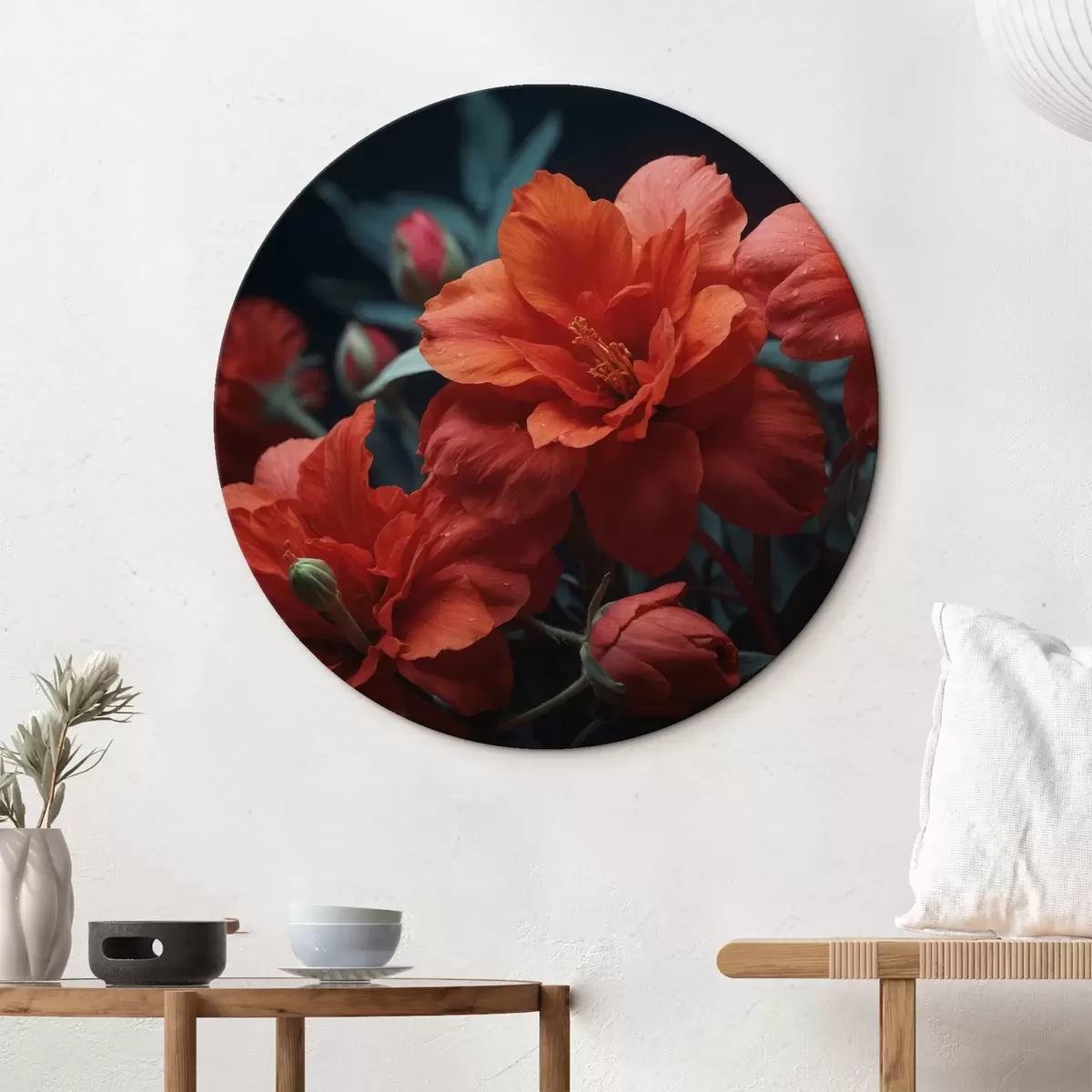 Quadri rotondi Fiori rossi su sfondo scuro r43877