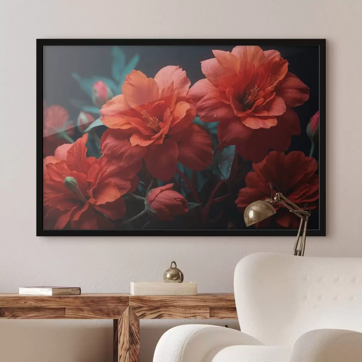 Poster Fiori rossi su sfondo scuro f43877