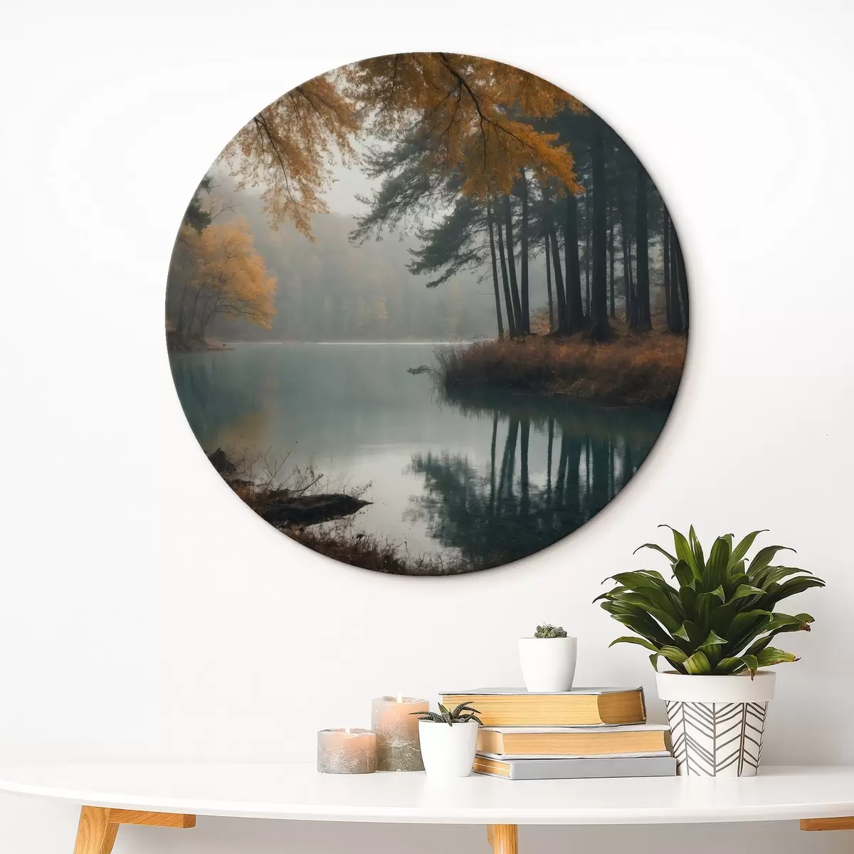 Quadri rotondi Lago nella foresta autunnale r43463