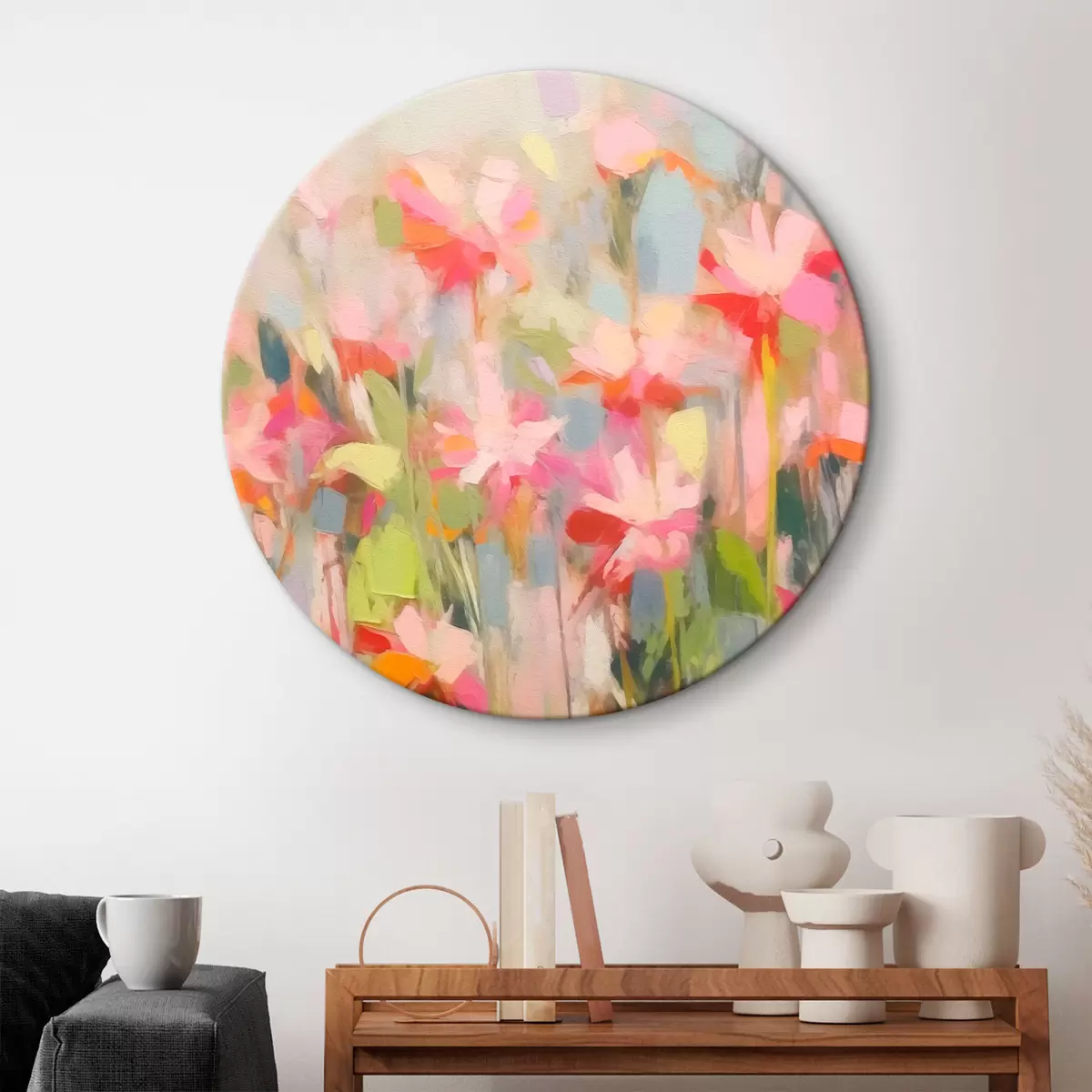 Quadri rotondi Astrazione di fiori rosa r43243