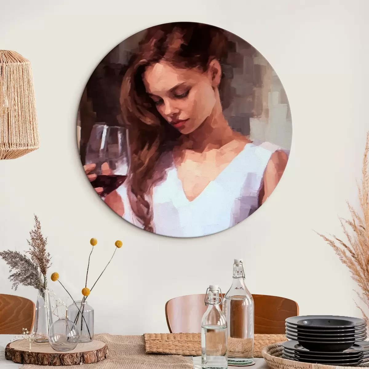 Quadri rotondi Ragazza con bicchiere r43939