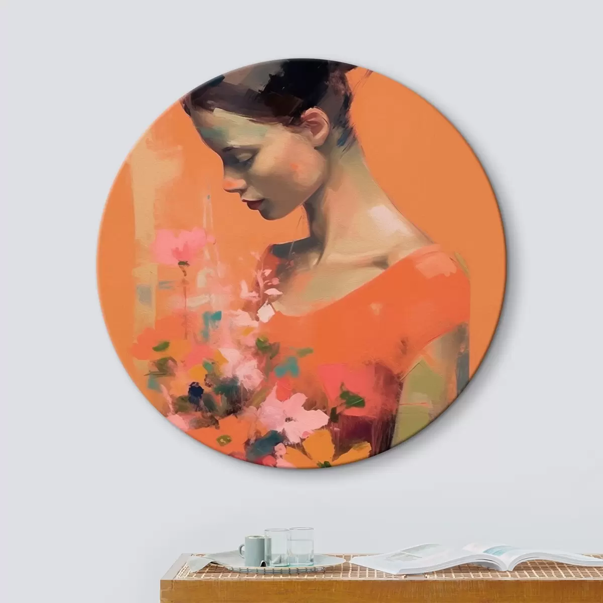Quadri rotondi Ragazza e fiori r43933