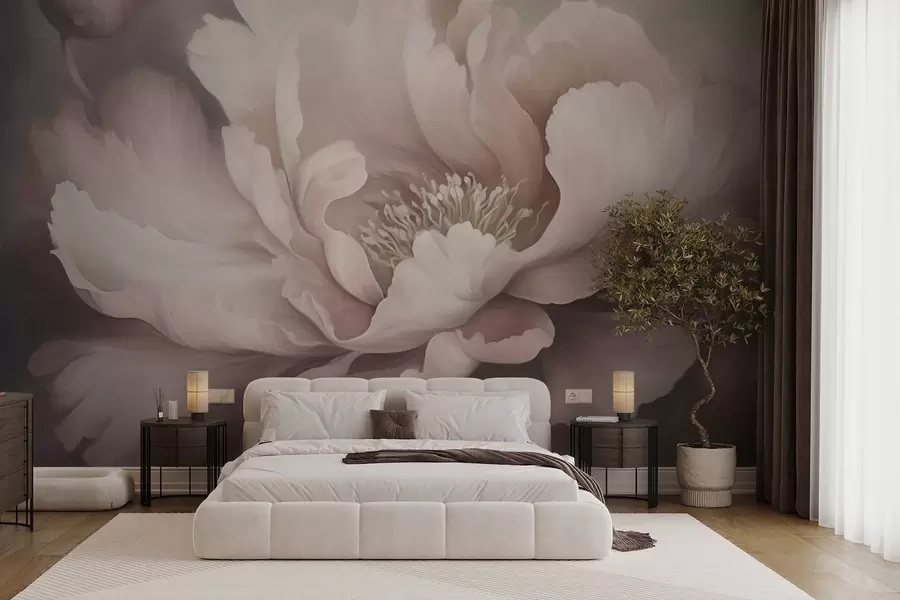 Carta da parati Floreale Fiore di peonia pastello su sfondo nebbioso n. w03600v1