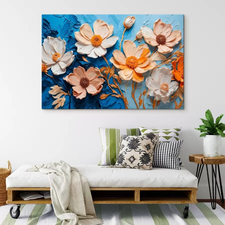 carta da parati Fiori bianchi su sfondo blu nr. s43446