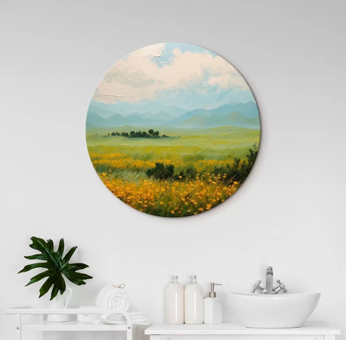 Quadri rotondi Campo di fiori in stile pittura ad olio r43451