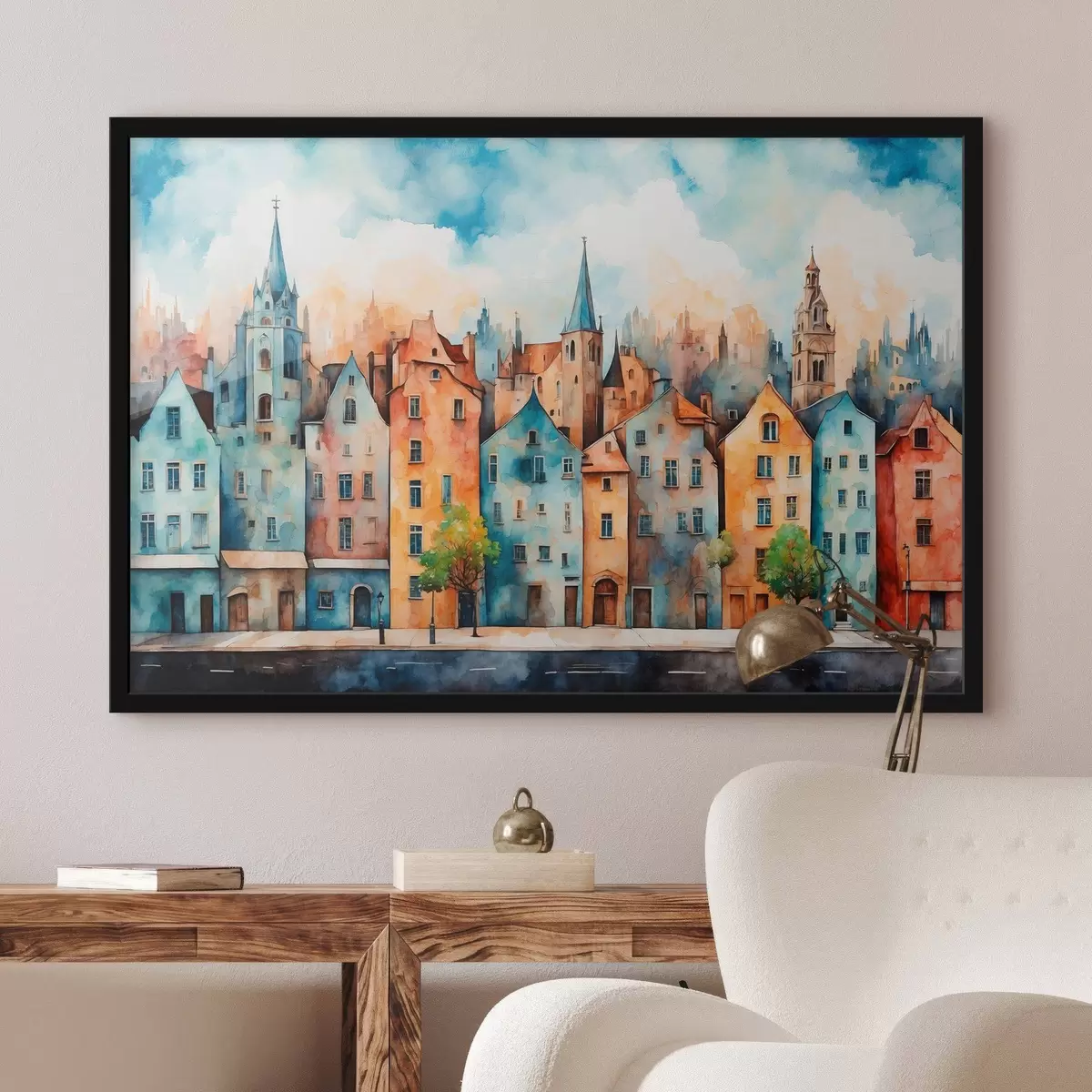 Poster Città europea in stile pittura ad acquerello f43441