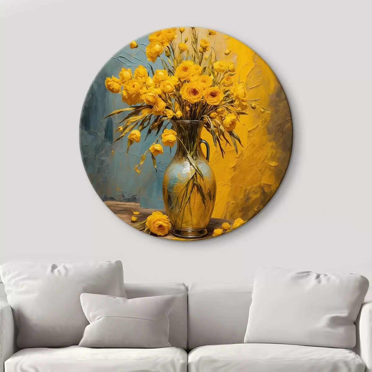 Quadri rotondi Fiori gialli in vaso su un tavolo r43462