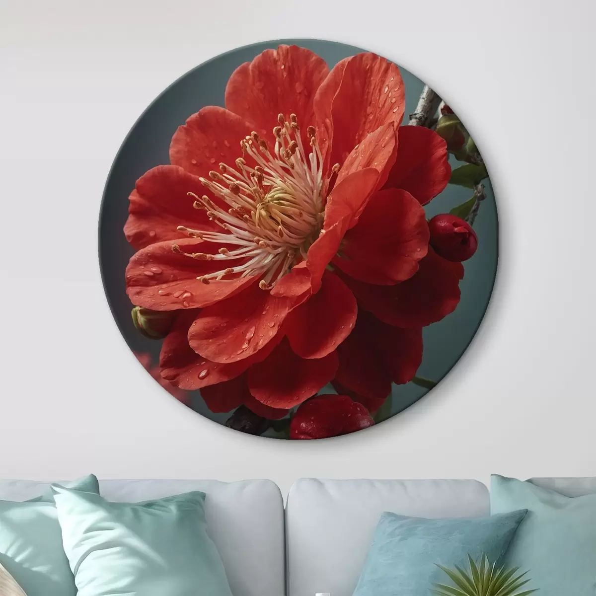 Quadri rotondi Fiore rosso su un ramo r43876