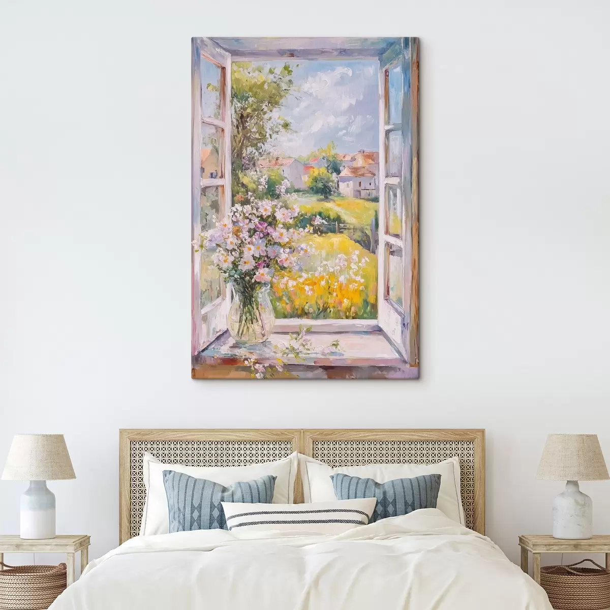 carta da parati Estate nel villaggio, rustico, disegno ad olio, fiori in vaso nr. s43889