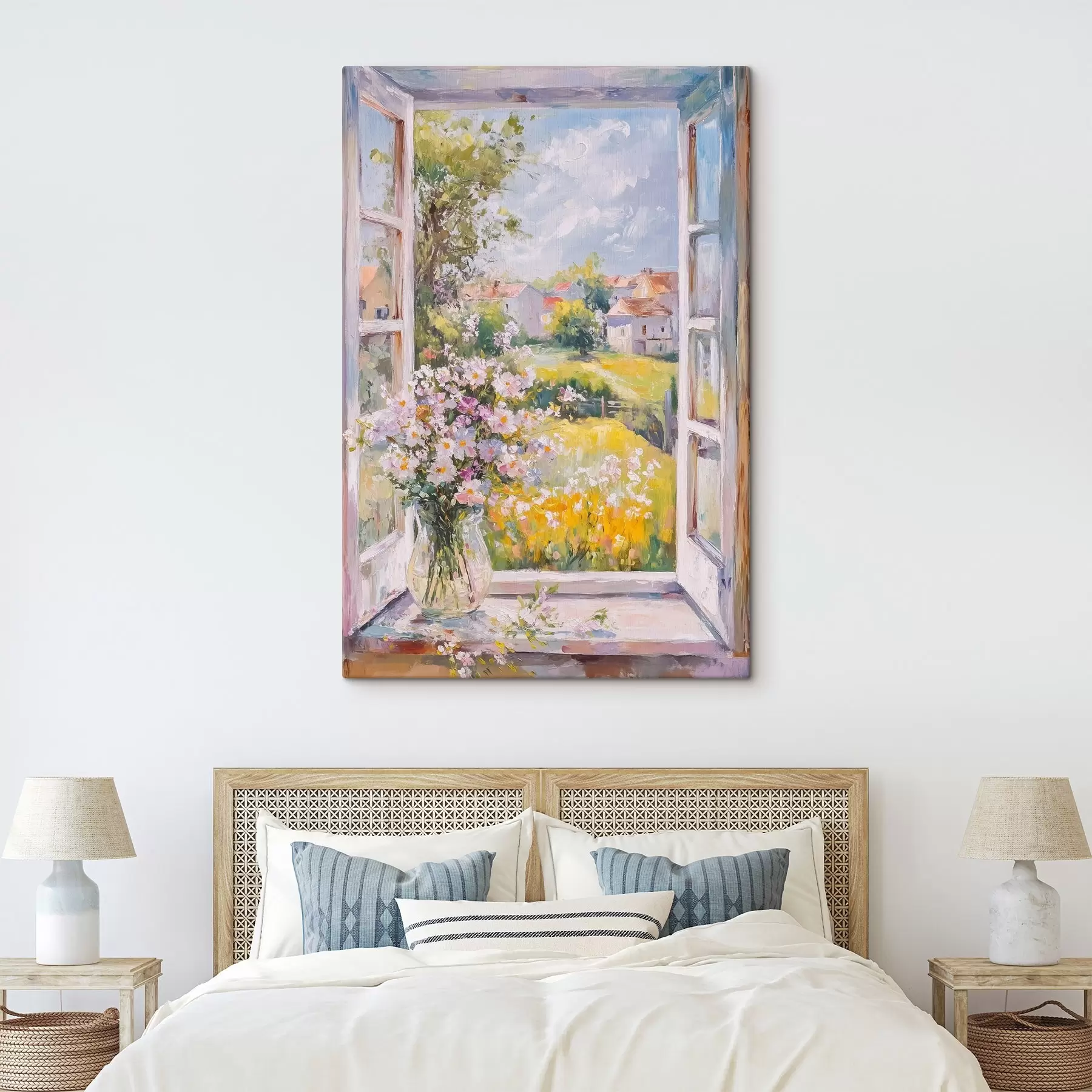 carta da parati Estate nel villaggio, rustico, disegno ad olio, fiori in vaso nr. s43889