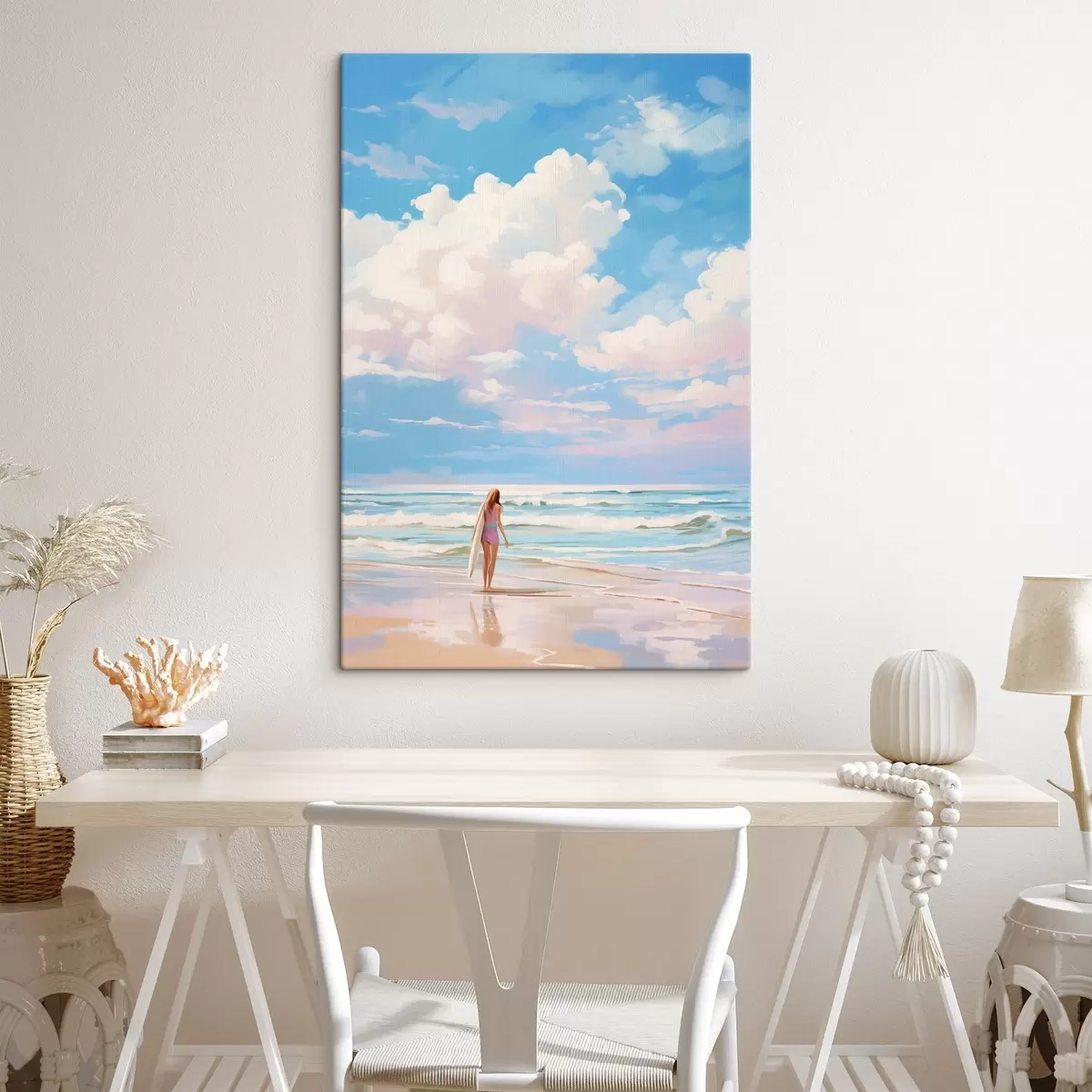 carta da parati Ragazza che fa surf nell'oceano, estate, onde, stile acrilico nr. s43882