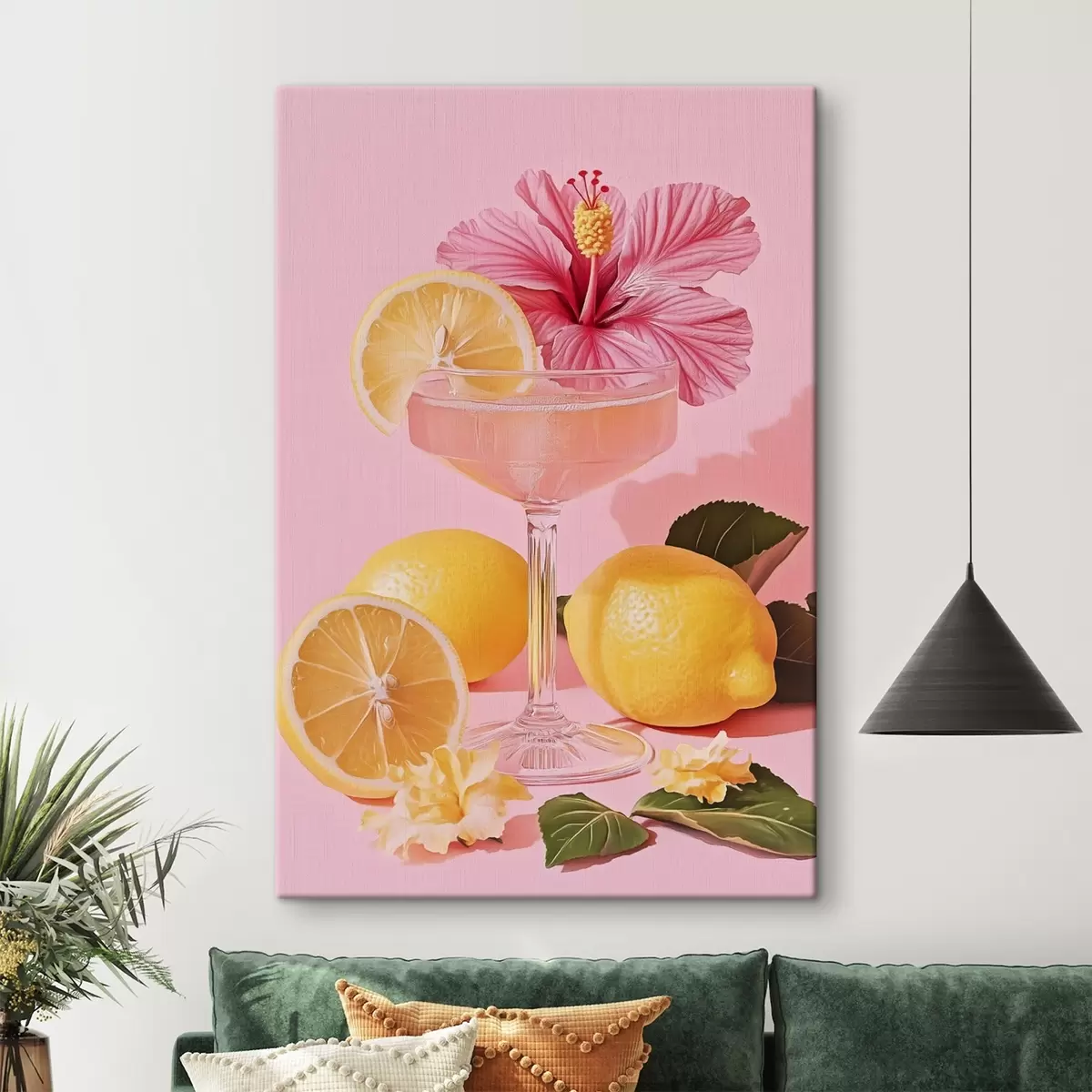 carta da parati Cocktail rosa con fiori di ibisco, limoni, realismo nr. s43893