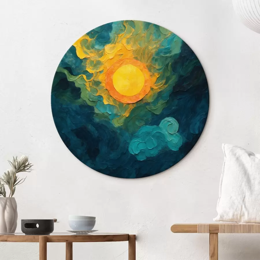 carta da parati Sole su sfondo scuro in stile pittura ad olio nr. r43459