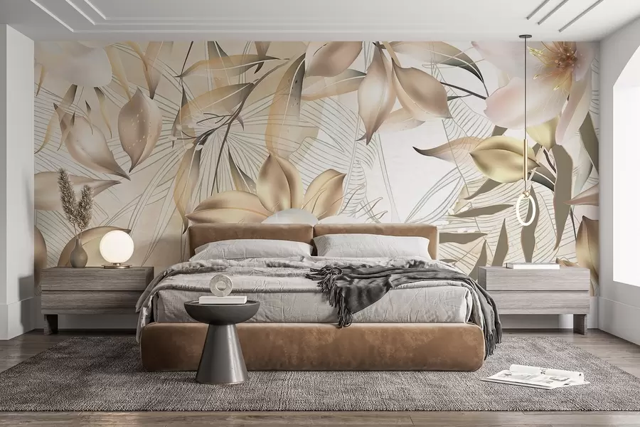 carta da parati Fiori e foglie di gelsomino, colori tenui, illustrazione botanica, sfondo floreale, design elegante, petali delicati nr. w08977