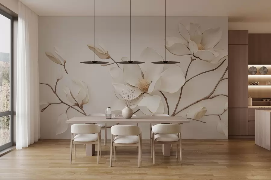 Carta da parati Floreale Fiori di magnolia in delicate tonalità pastello n. w03645