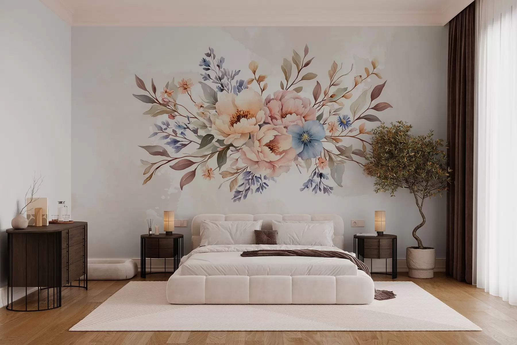 Carta da parati Floreale un bouquet di fiori in stile acquerello nei toni del beige n. w03613