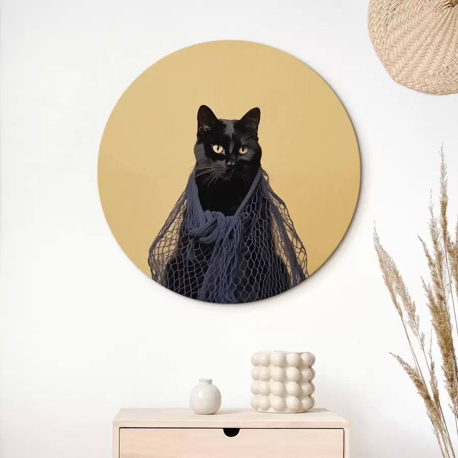carta da parati Gatto nero in una rete nr. r43959
