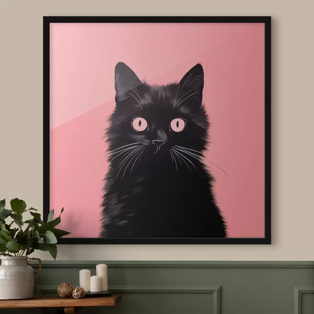 Poster Gatto nero su rosa f43963