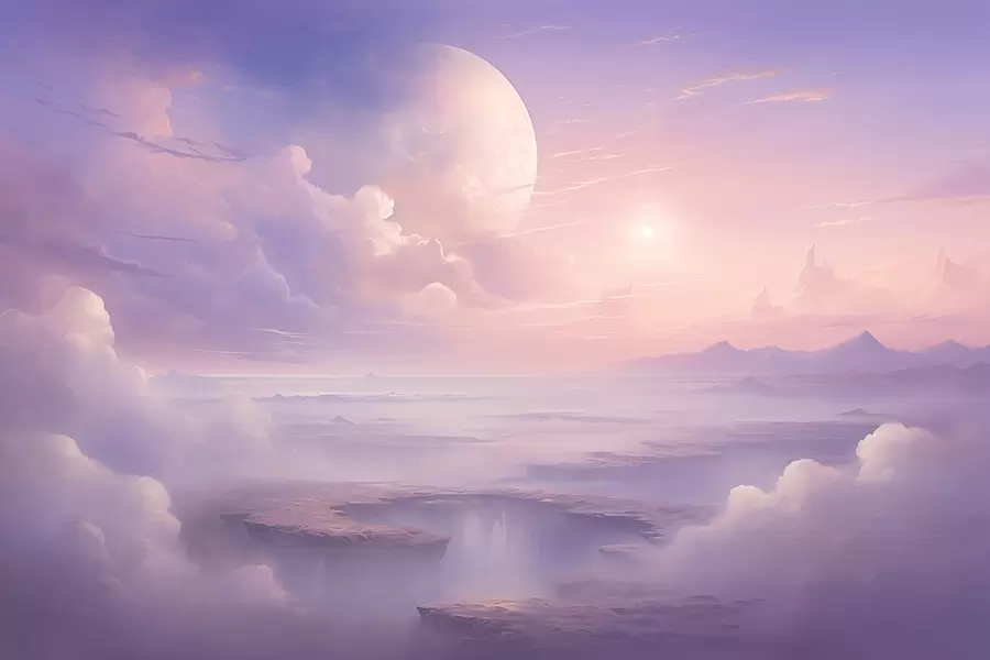 carta da parati Magico cielo rosa-viola con luna e nuvole nr. w08986