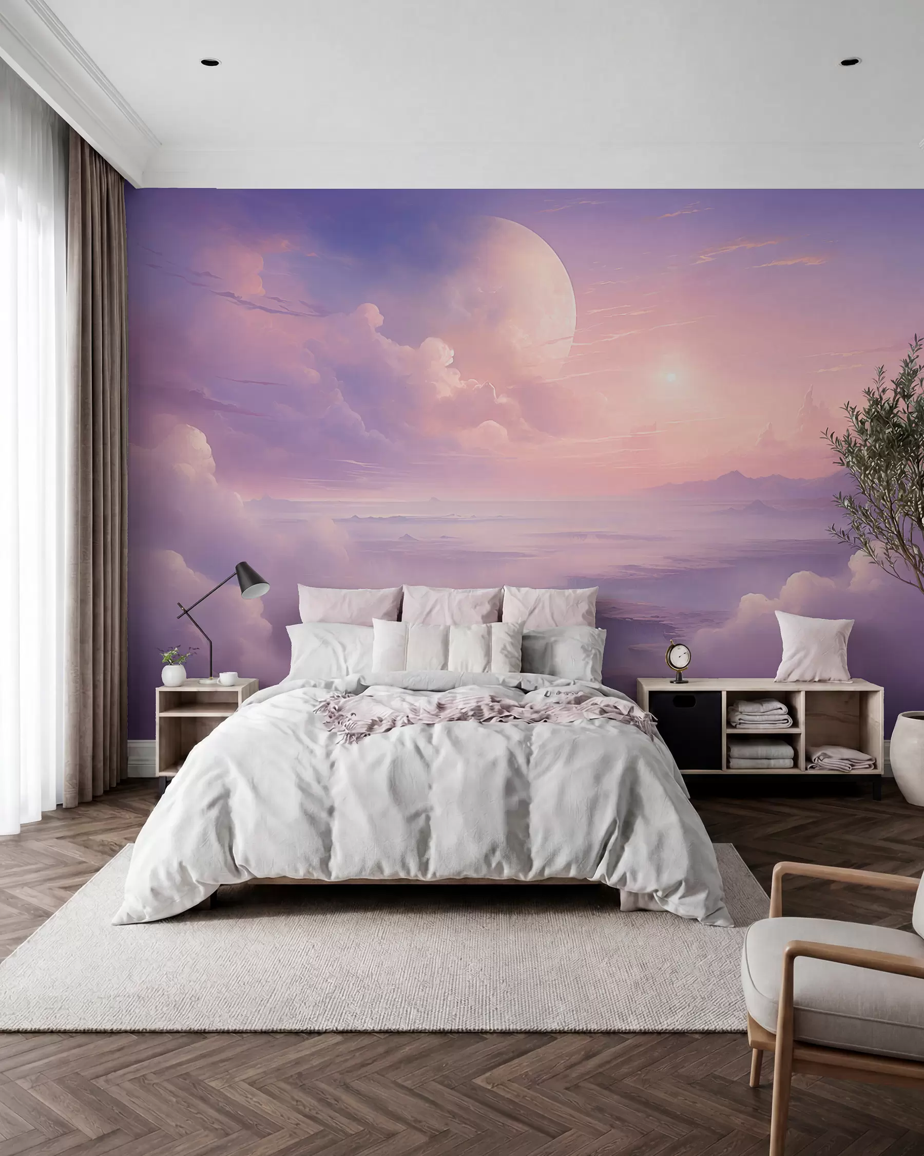 carta da parati Magico cielo rosa-viola con luna e nuvole nr. w08986