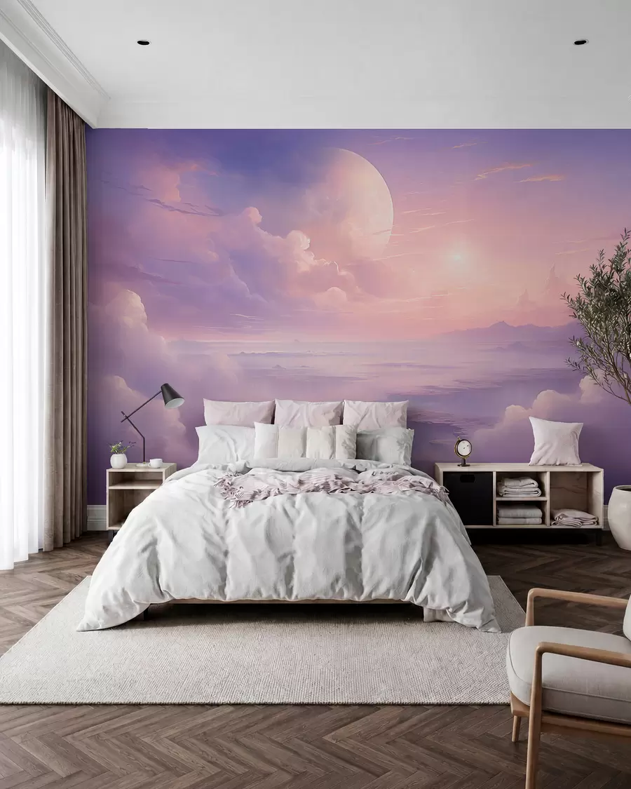 carta da parati Magico cielo rosa-viola con luna e nuvole nr. w08986