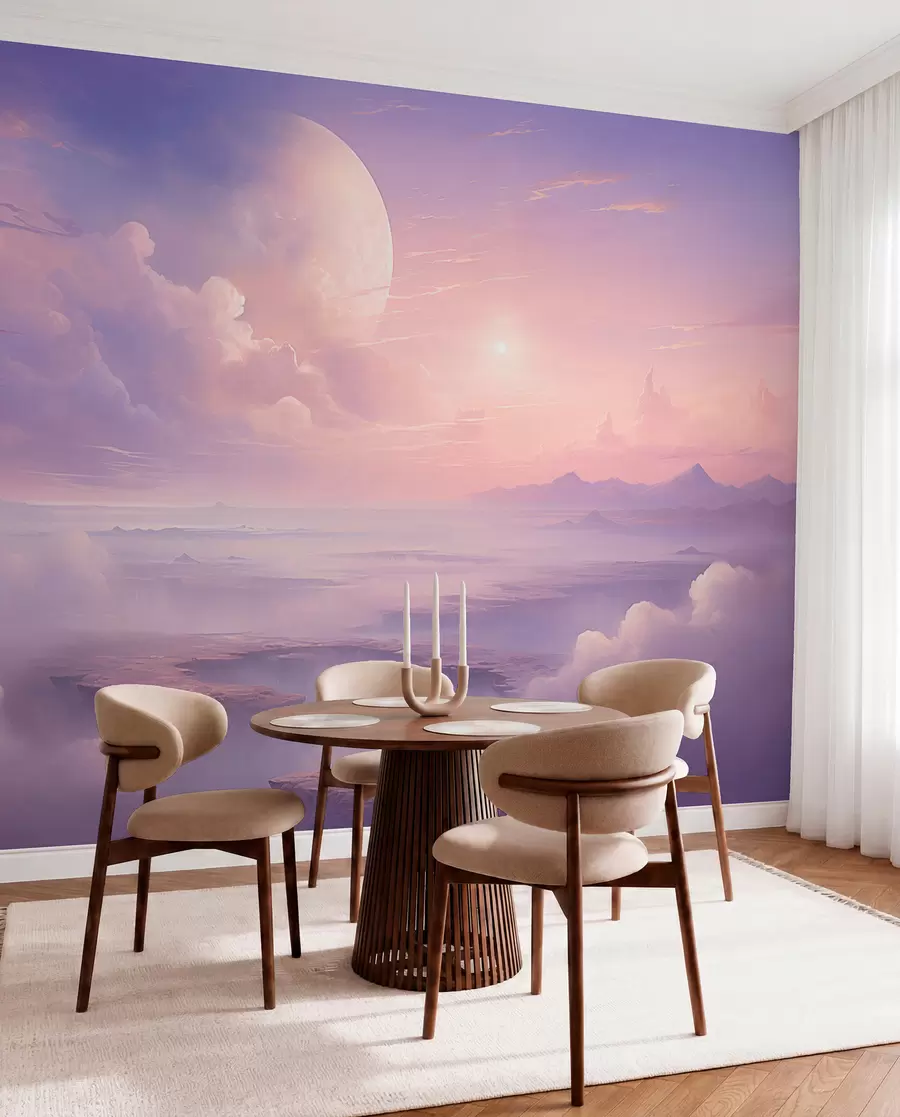 carta da parati Magico cielo rosa-viola con luna e nuvole nr. w08986
