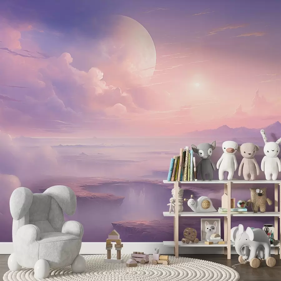 carta da parati Magico cielo rosa-viola con luna e nuvole nr. w08986