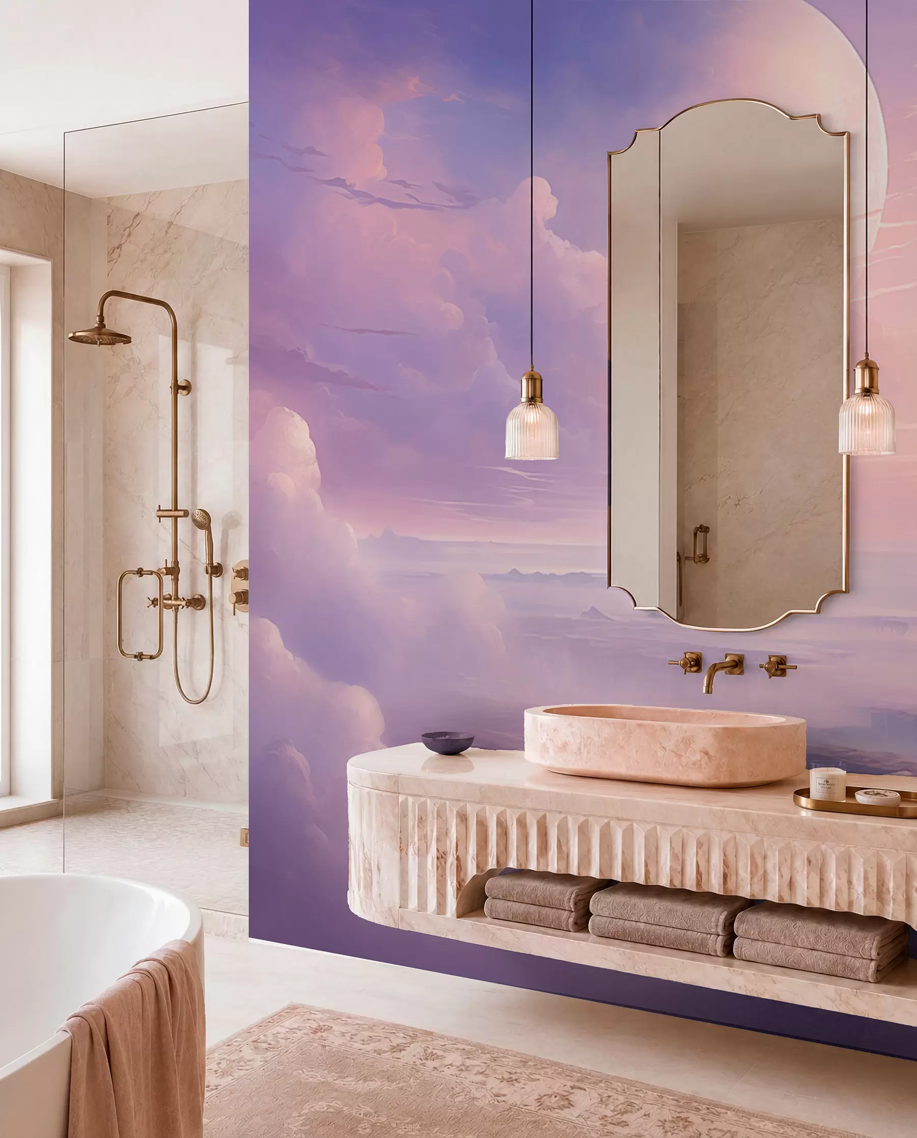 carta da parati Magico cielo rosa-viola con luna e nuvole nr. w08986