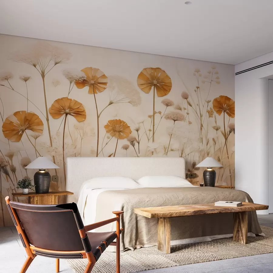 Carta da parati Floreale Fiori di campo con sfumature gialle in toni caldi n. w08994