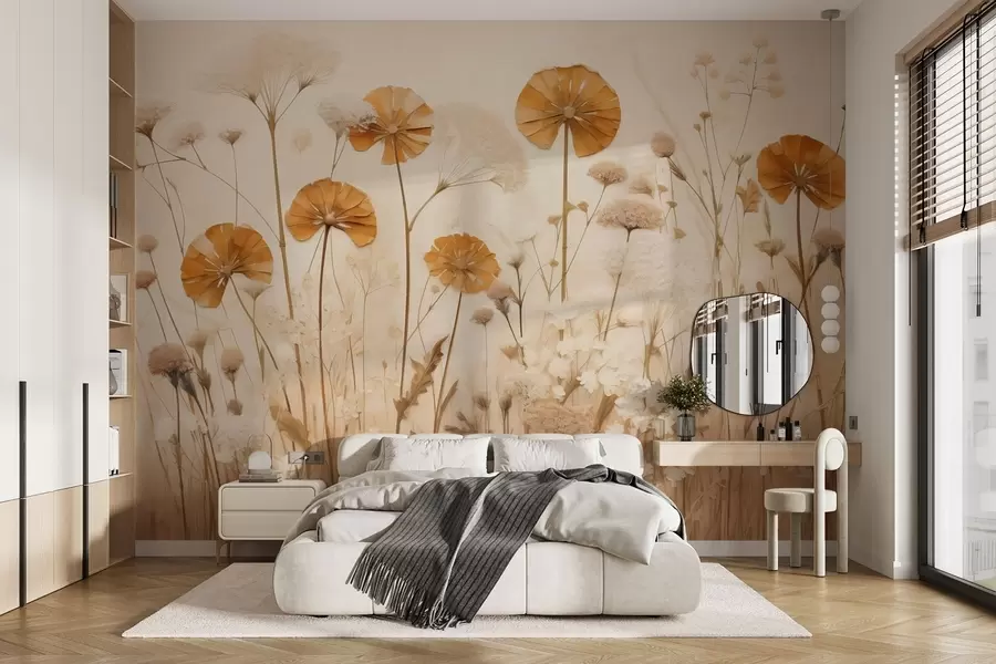 Carta da parati Floreale Fiori di campo con sfumature gialle in toni caldi n. w08994