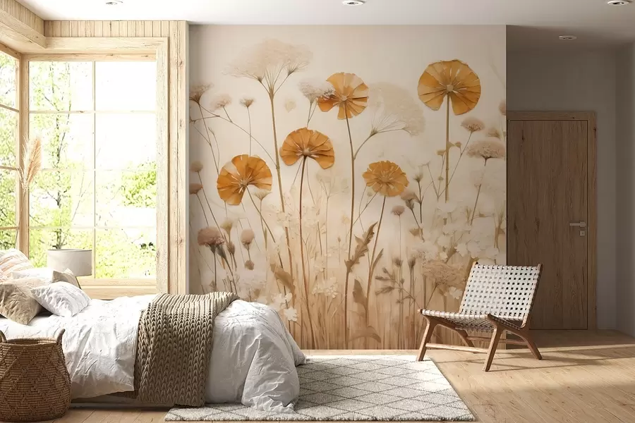 Carta da parati Floreale Fiori di campo con sfumature gialle in toni caldi n. w08994