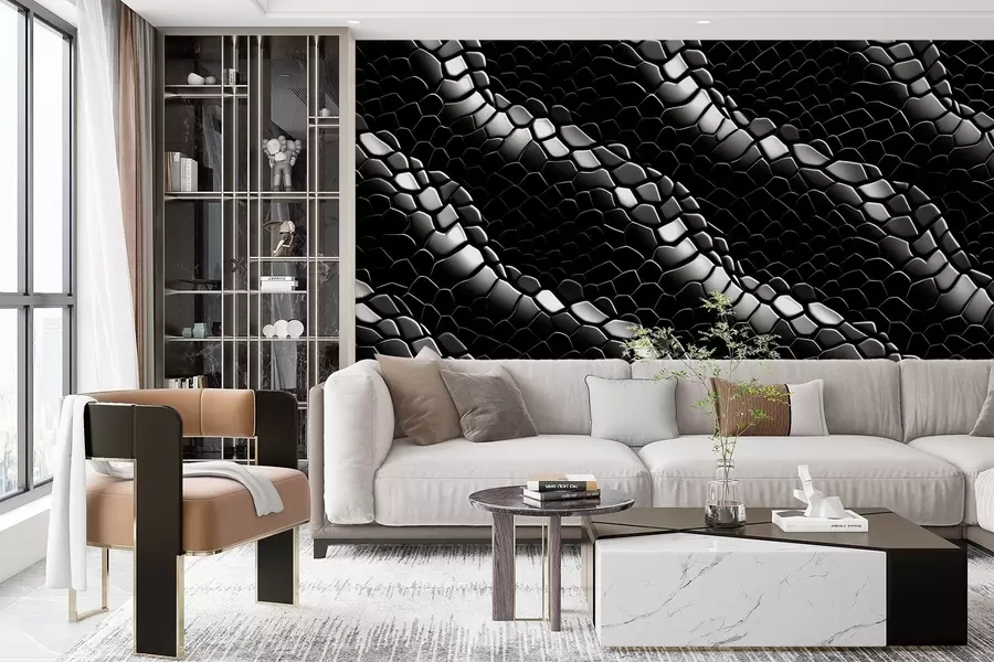 carta da parati Onde in bianco e nero nella texture della pelle di serpente nr. w08995