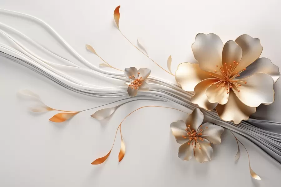 Carta da parati 3D Fiori Un fiore arancione su uno sfondo grigio astratto n. w09004