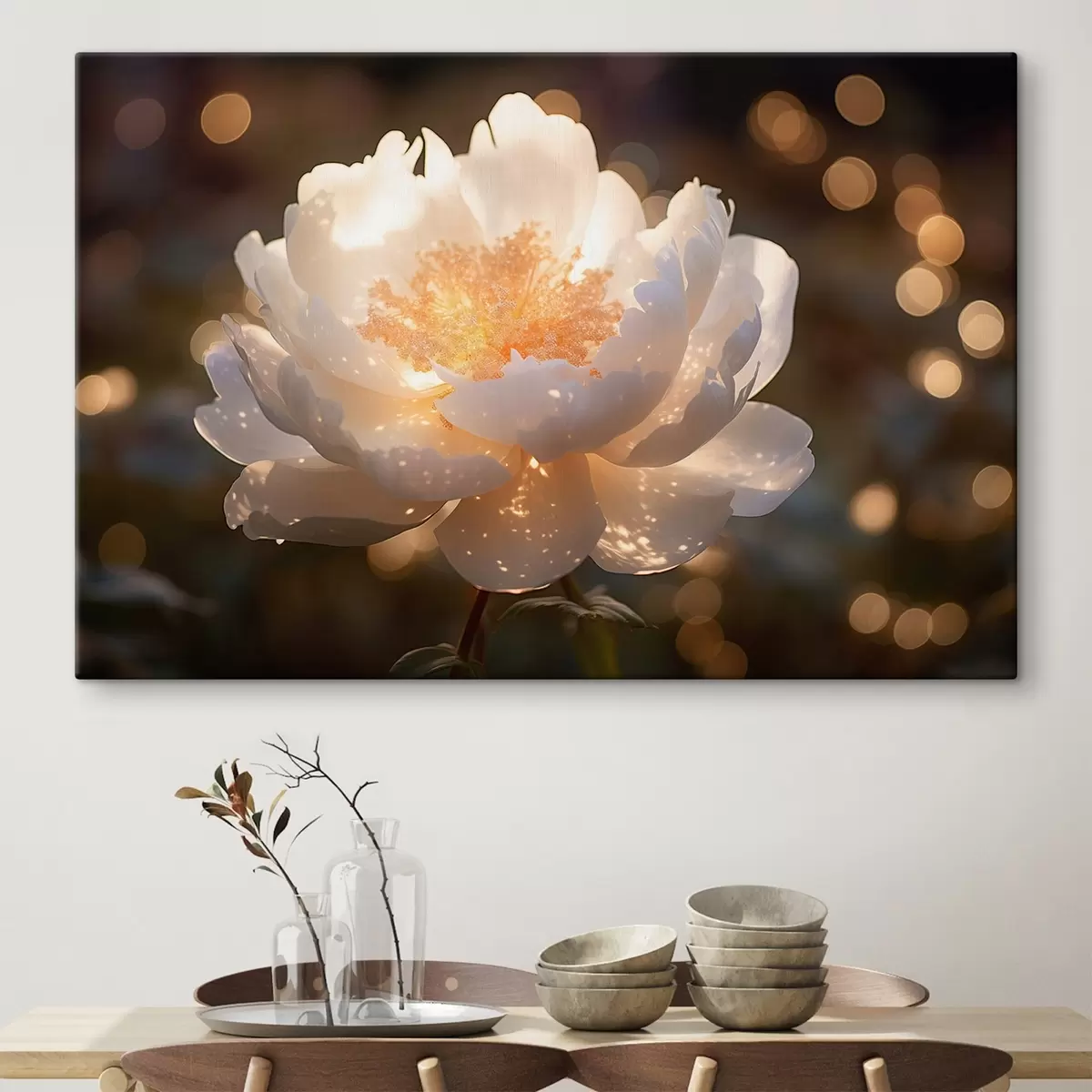 carta da parati Fiore bianco con centro luminoso nr. s43949