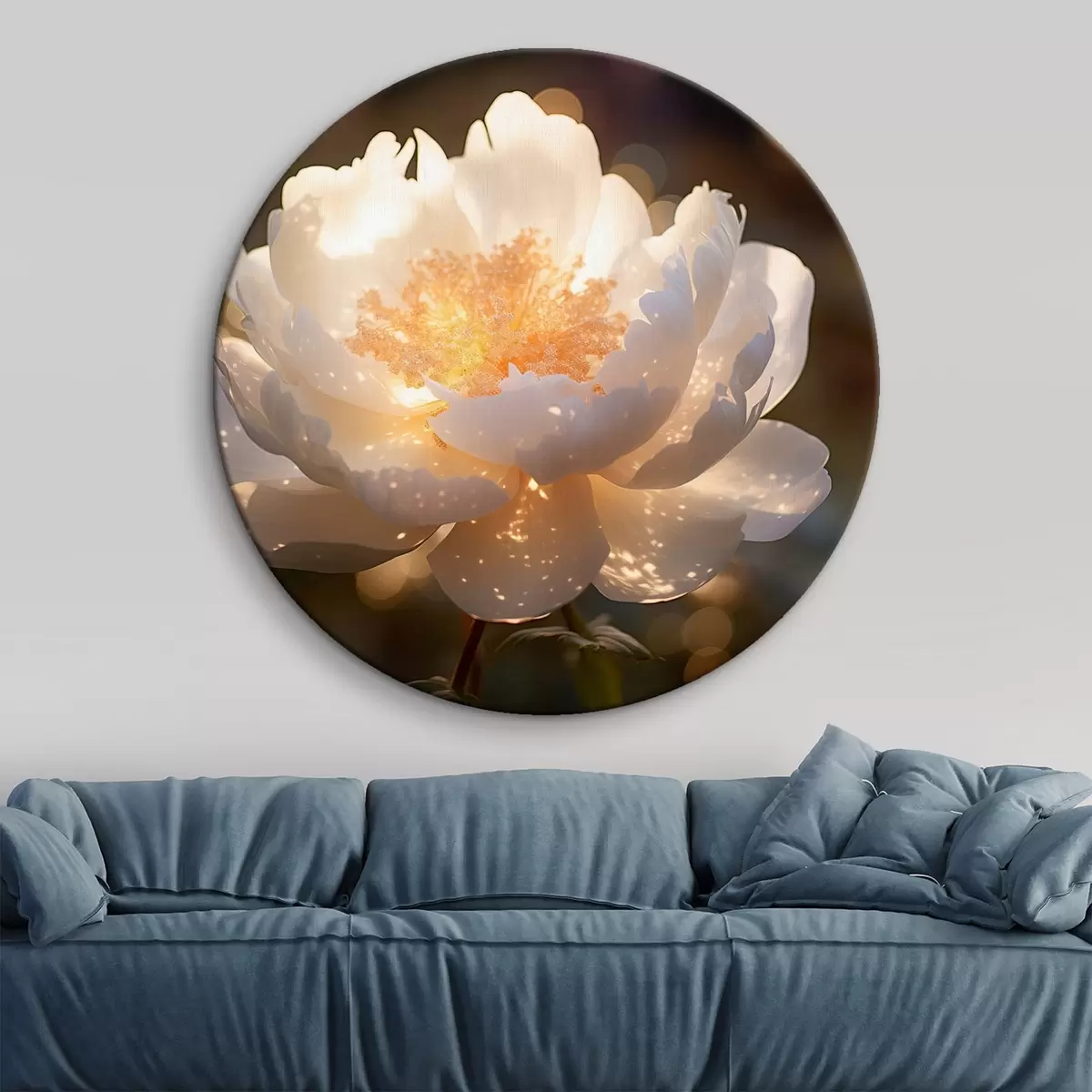Quadri rotondi Fiore bianco con centro luminoso r43949