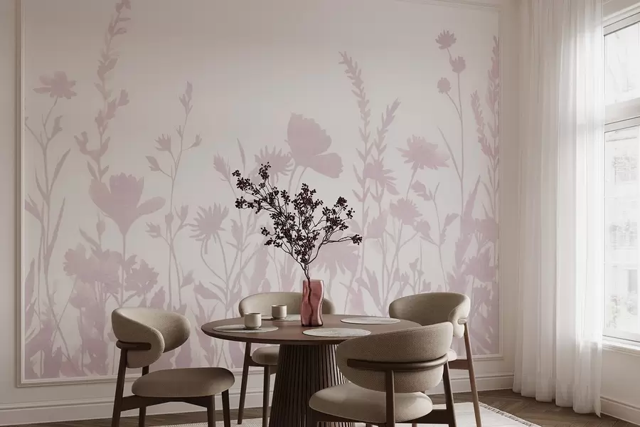 Carta da parati Floreale Prato estivo, rustico, fiori, tavolozza di colori rosa  n. w03670v2