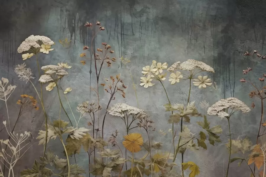 carta da parati Fiori selvatici ed erbe sullo sfondo del muro grunge nr. w03697