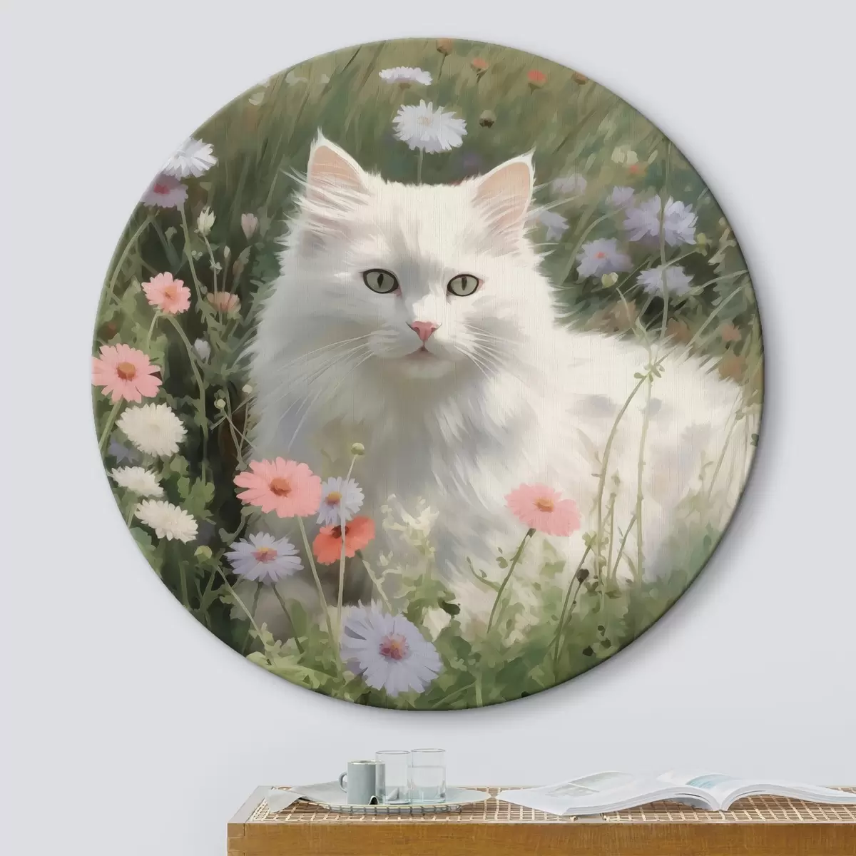 Quadri rotondi Gatto tra i fiori r44050