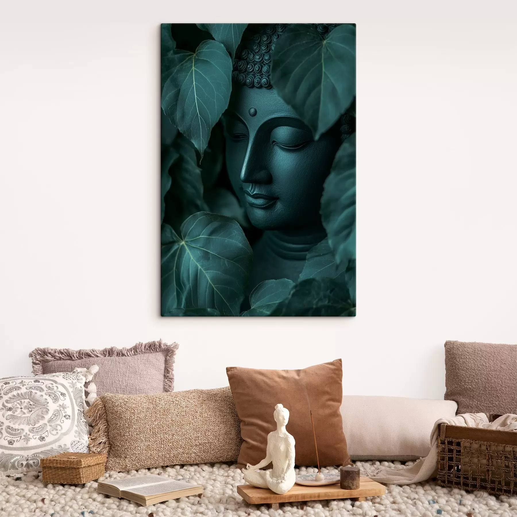 Quadro Buddha tra le foglie verdi, buddismo, tropicale, realismo nr. s44004