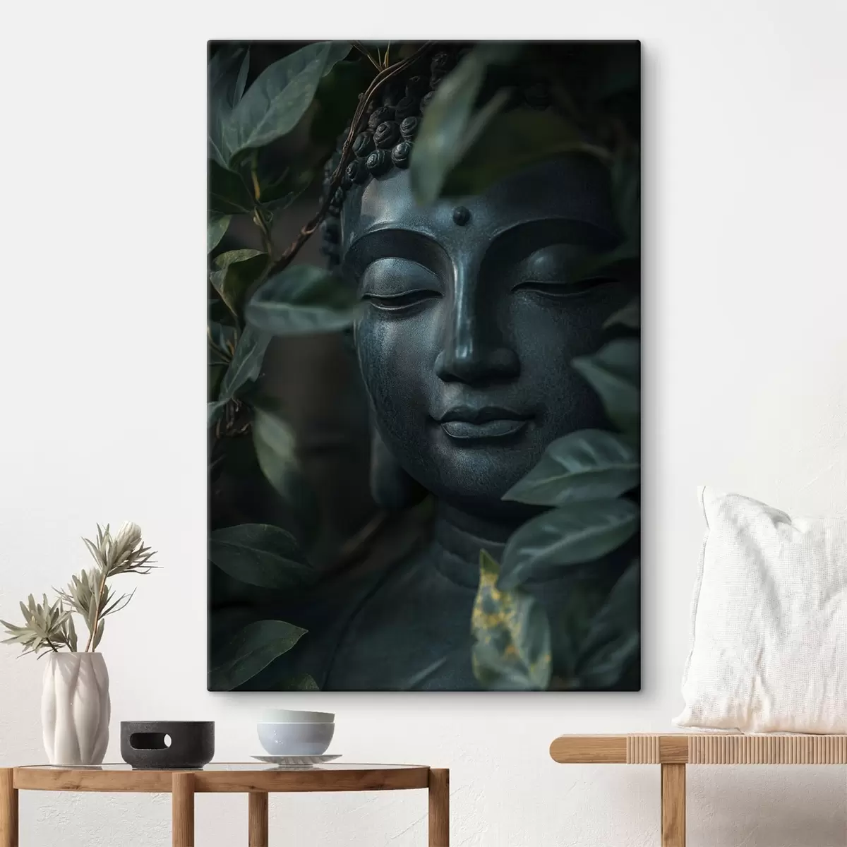 carta da parati Buddha verde con foglie tropicali, realismo nr. s44005