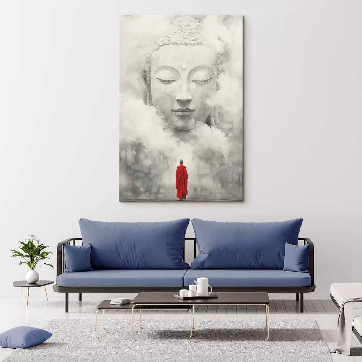 carta da parati Buddismo, monaco con la veste rossa, nebbia, stile acquerello nr. s44007