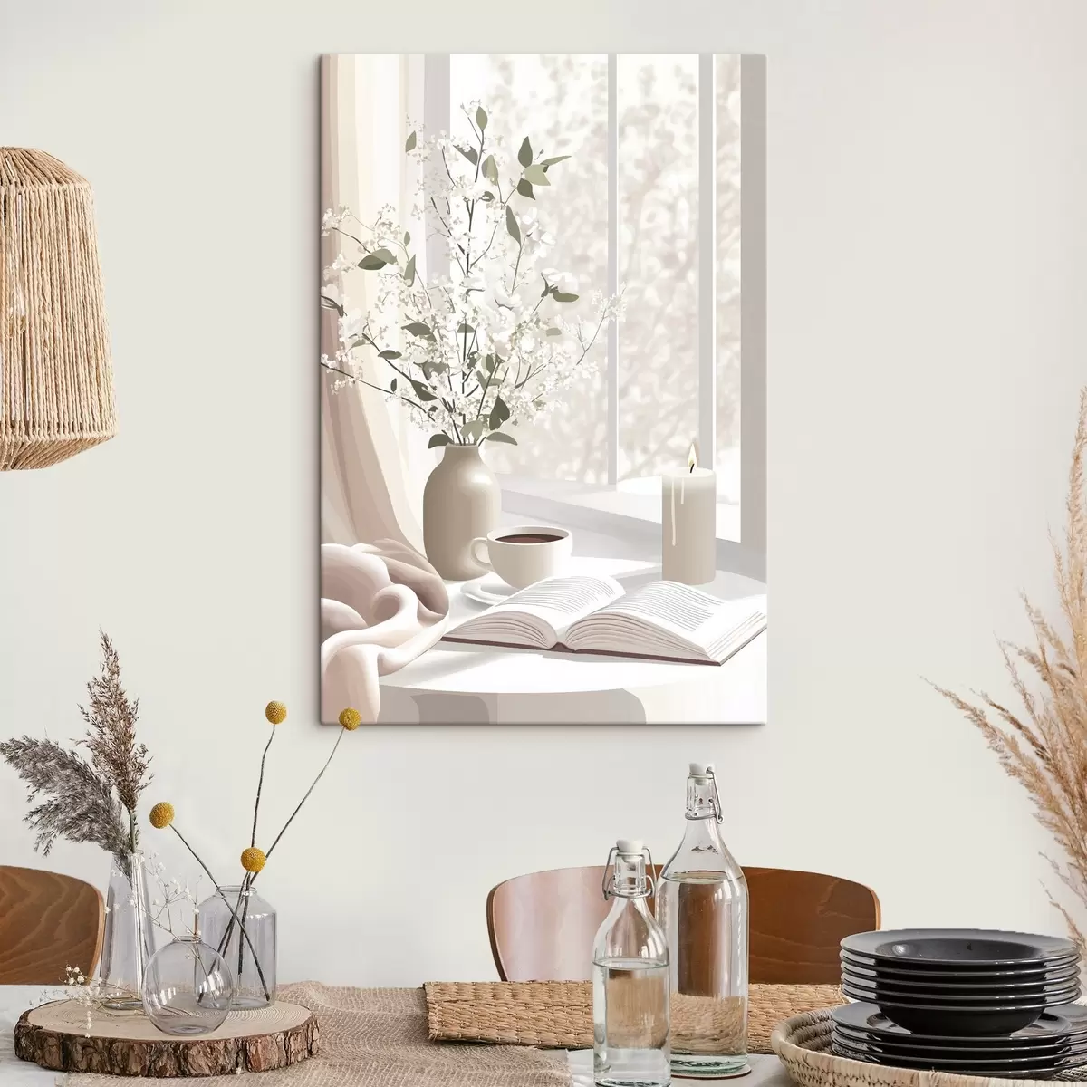 carta da parati Mattinata di primavera con caffè e fiori, colori tenui e pastello nr. s44015