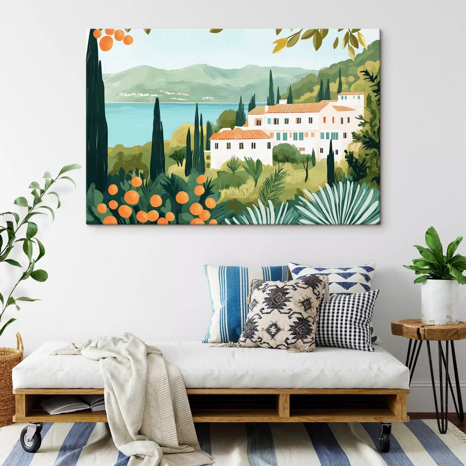 carta da parati Paesaggi mediterranei con aranci e case, costa del mare nr. s44027