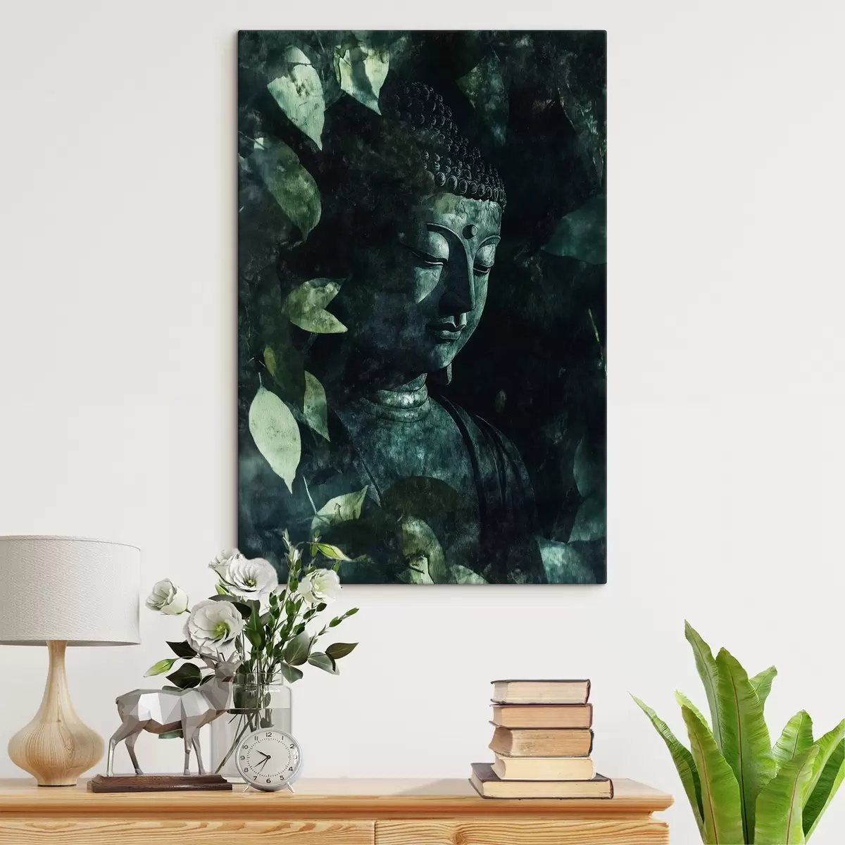 carta da parati Buddha meditativo tra le foglie verdi, spirituale nr. s44029