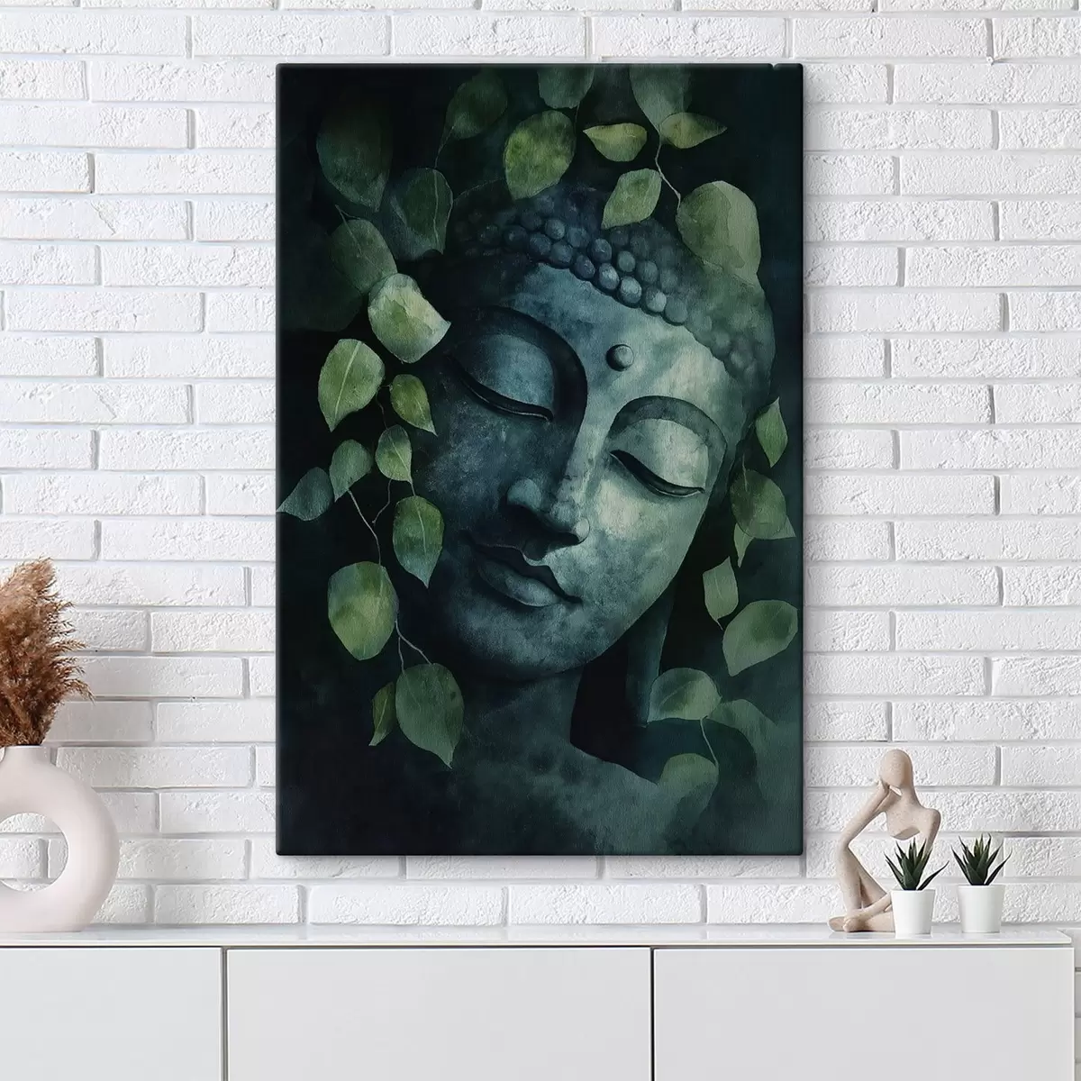carta da parati Buddha con gli occhi chiusi, meditazione, colori verdi nr. s44030